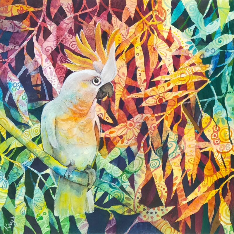 Colourful Cockatoo - mixed media painting